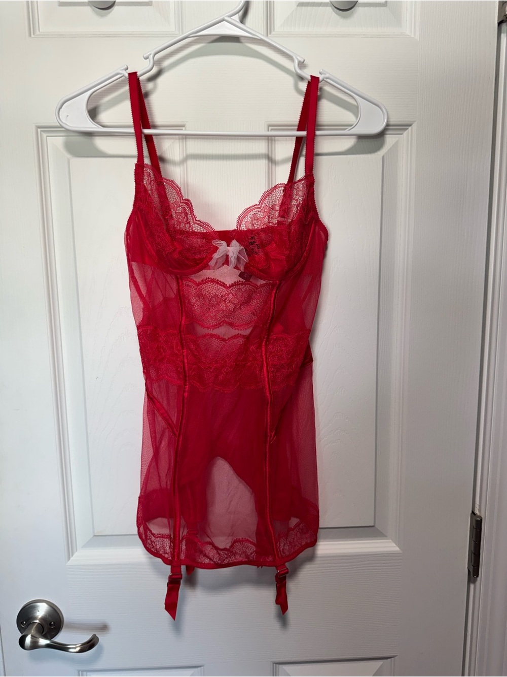 Victoria's Secret Red Sheer Lace Chemise with Garter Straps